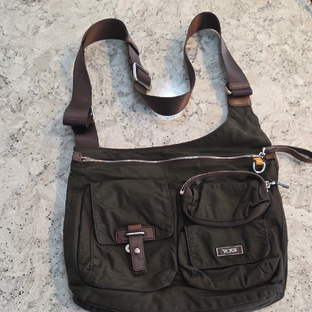 Tumi Olive and Brown Messenger Bag